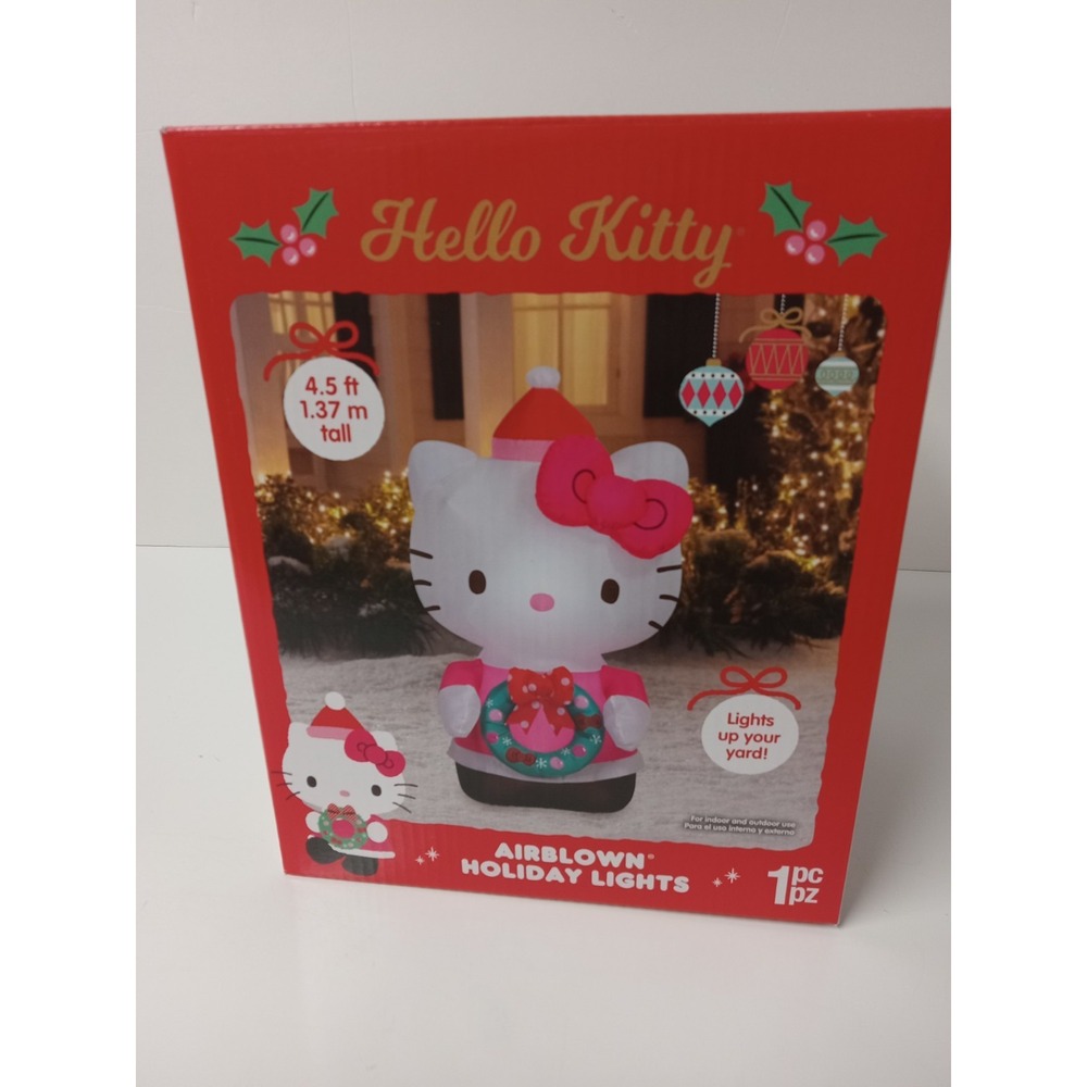 Hello Kitty Holding Christmas Wreath Airblown Inflatable 4.5 Feet Tall New